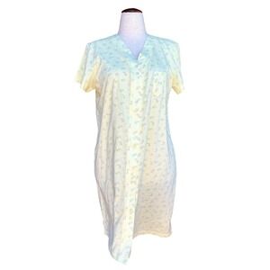 Vtg Simple Pleasures Womens L Floral Nightgown Yellow Button Front House Dress